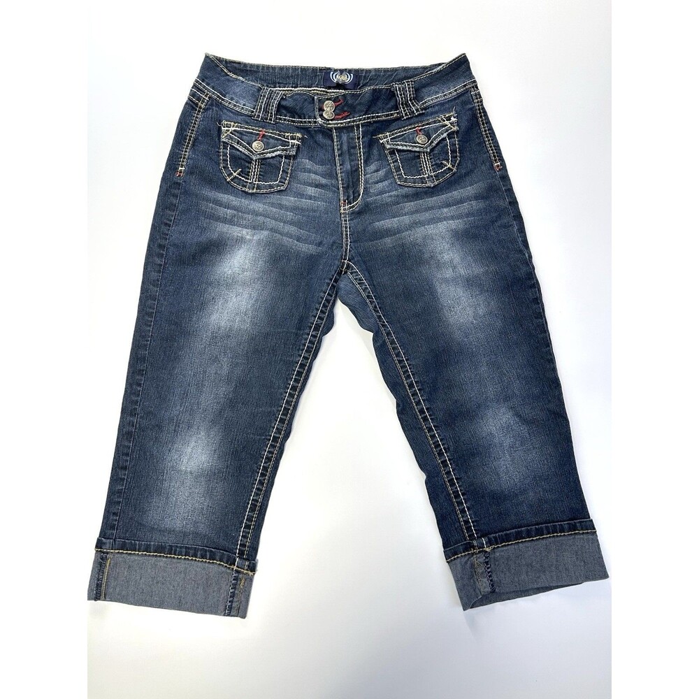 Angels Jeans Womens Blue Denim Capris Y2K Medium Wash Cuffed Size 11